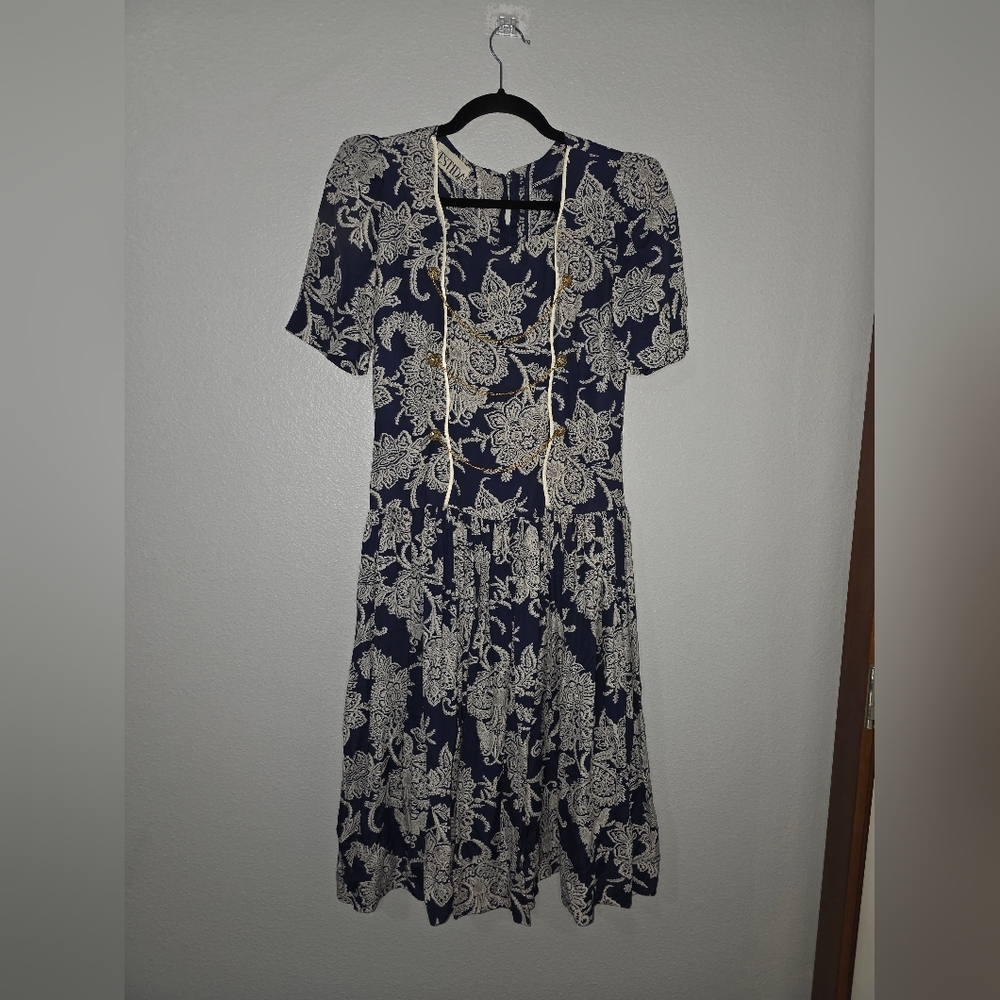 Vintage Navy and White Floral Dress